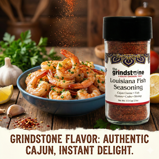 Louisiana Fish Seasoning, Spice Rub for Cajun food, Dirty Rice, Seafood, Fajitas, Non GMO & MSG Free Spices, 2.50 oz. Glass jar with Sifter