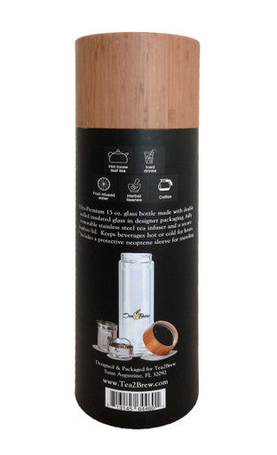 Tea2Brew, On the Go Tea Infuser, Double Walled Glass with Bamboo Lid, Perfect for Tea, Coffee, or Fruit Infusions, Neoprene Sleeve Included, 15 oz (400ml)