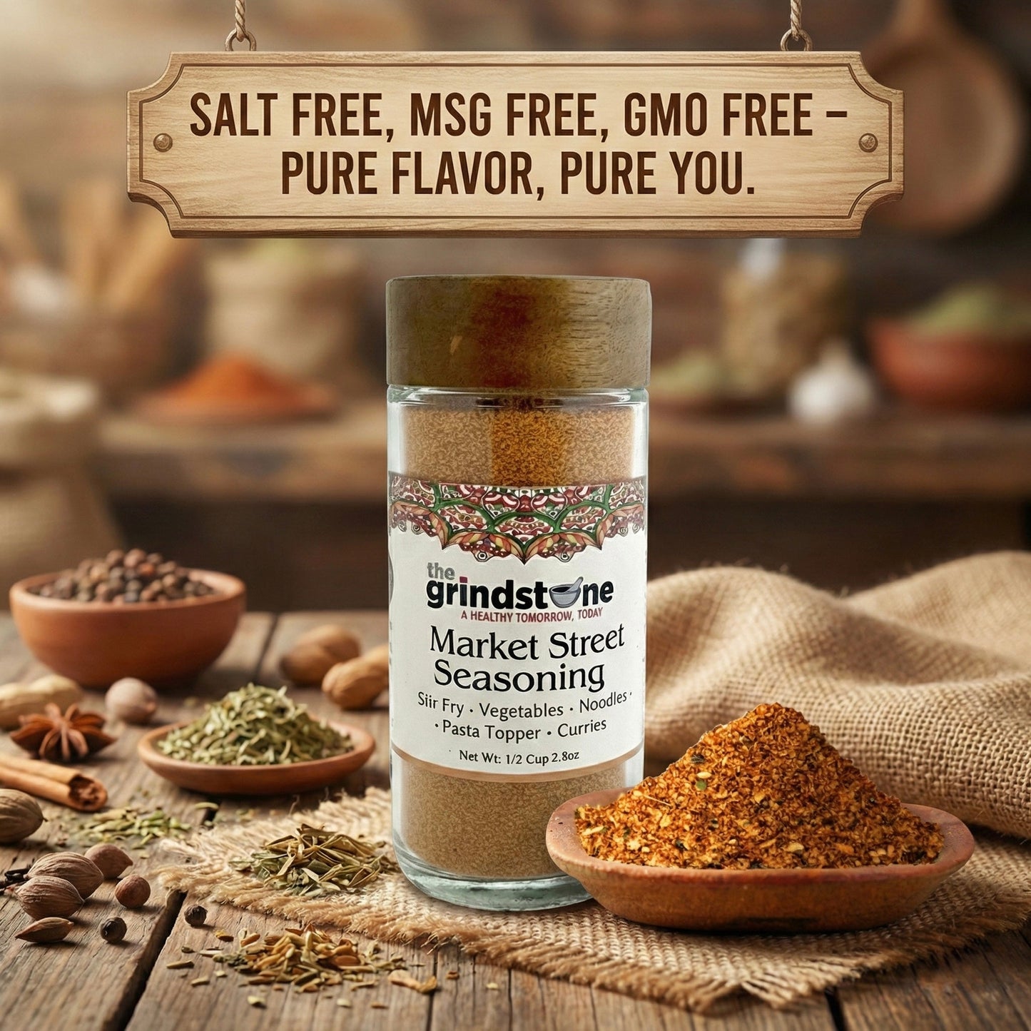 Market Street Seasoning, Salt-Free, Street-Food Inspired Spice Blend, Stir-Fry, Noodles, Seafood, Veggies & Grilling, 2.8 oz Glass Jar, Pack of 2