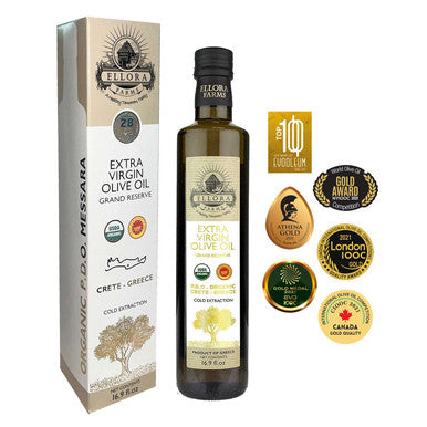 Ellora Farms, Certified Organic & Single Estate PDO Messara Greek Extra Virgin Olive Oil, High in Phenols, Gold Medal 2026, 17 OZ Bottle