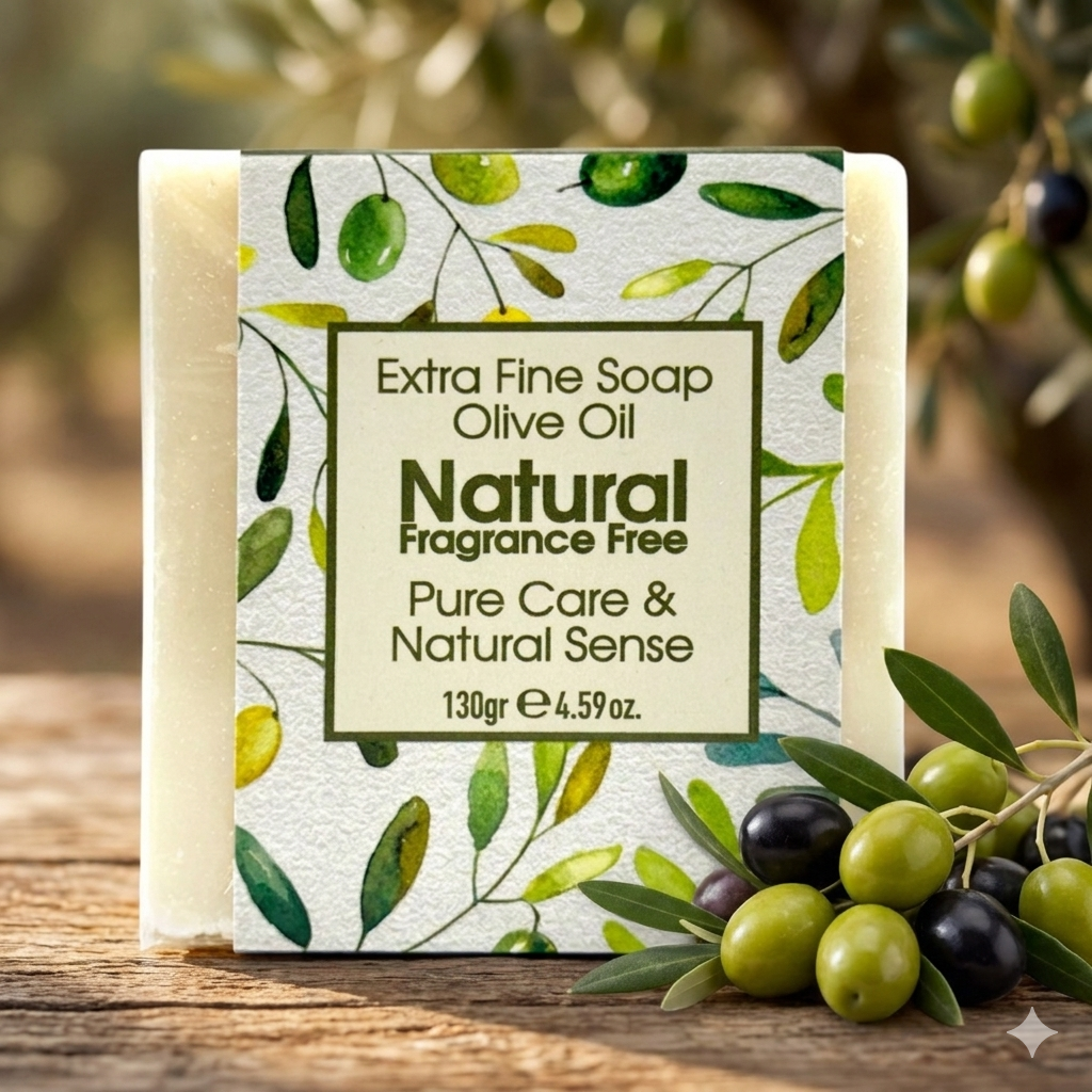 Natural Olive Soap, Fragrance Free, Pure Care Extra Fine Soap, Made with Real Olive Oil, 125g Each Bar