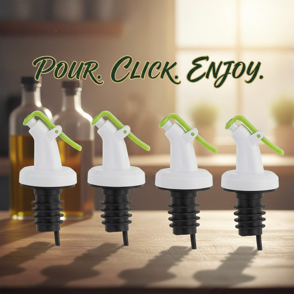 Ellora Farms, RANI Chef Pourer 4 Pk, Venus Chef Pourer, Perfect for Oil, Vinegar or Wines, Snap on Lock, Green