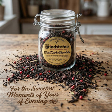 ORGANIC MINT DARK CHOCOLATE, Loose Leaf Pu-erh Tea & Mint Chocolate, Dessert Tea Collection, 2 oz. Jar