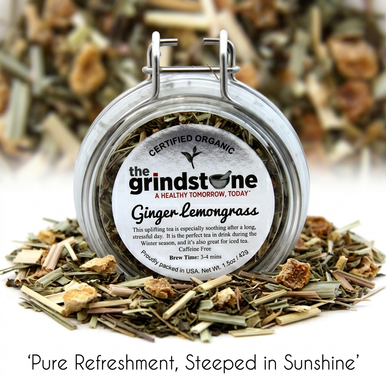 ORGANIC GINGER LEMONGRASS TEA, Caffeine Free Herbal Tea Infusion, Wellness Tea Collection, 1.5 oz. Jar