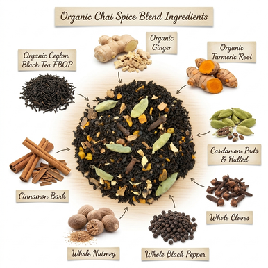 Organic Turmeric Chai Tea, Black Tea with Cardamon, Cloves, Cinnamon, & Turmeric Root, Wellness Tea Collection, 2.5 oz.