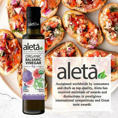 Aleta Organic, Infused Fig Balsamic Vinegar, Taste of Gentle Earthiness & Honeyed Sweetness, No Preservatives, Glass Bottle, 8.45 oz.