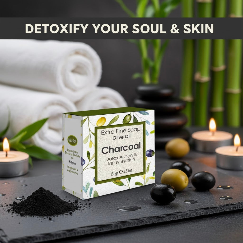 Charcoal & Olive Soap, Detox & Rejuvenate, Extra Fine Soap, Made with Real Olive Oil, 125g Each Bar