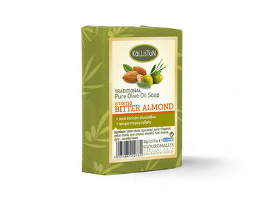 Traditional Olive Oil Soap Bitter Almond Aroma, All Natural, Bitter Almond Fragrance, Made in Ancient Crete, Greece, 3.50 oz.