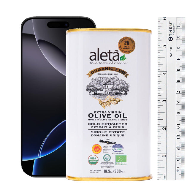 Aleta Organic & Single Estate PDO Extra Virgin Greek Olive Oil, 17 Oz Tin & 17 Oz bottle Combo