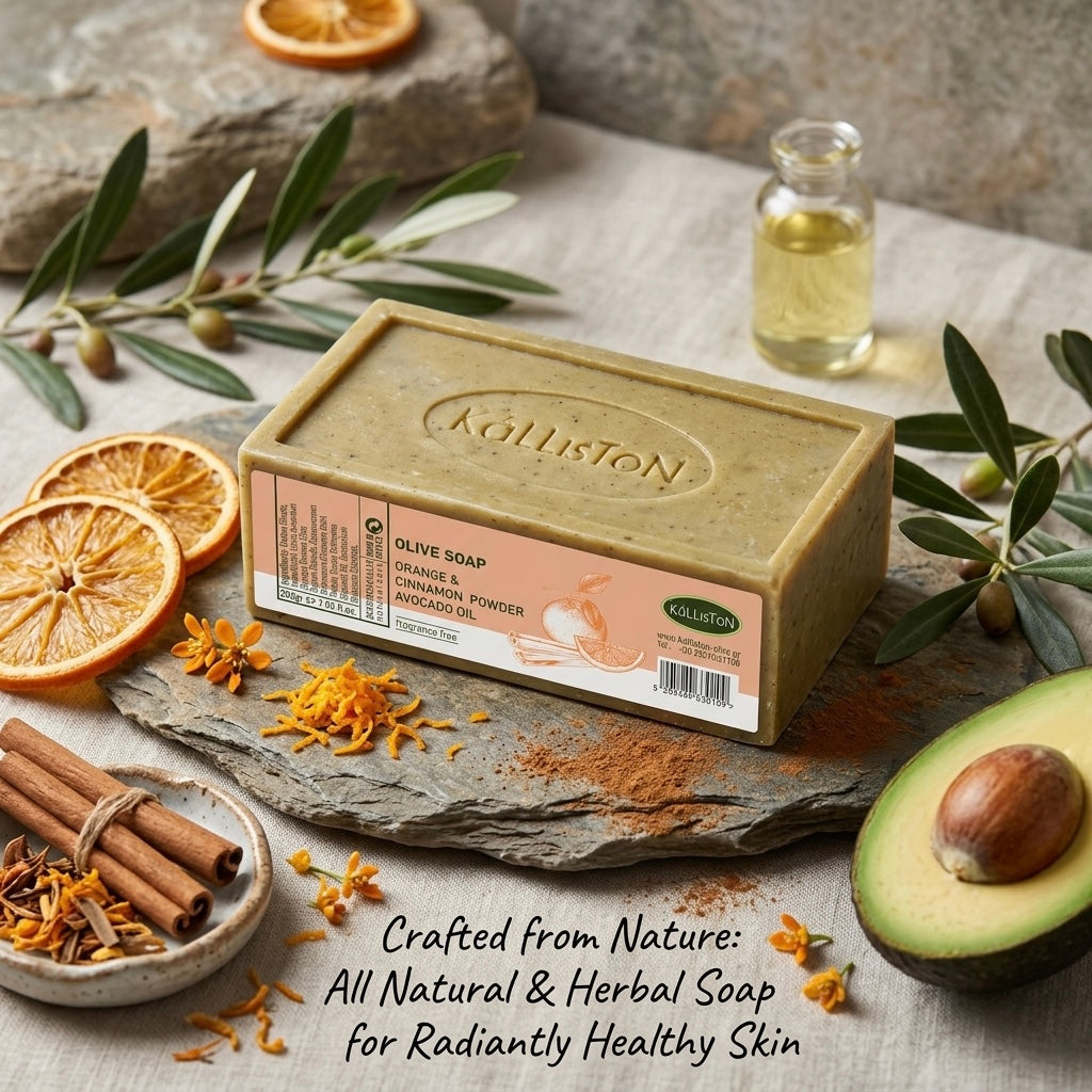 Orange & Cinnamon Powder, Olive Soaps with Natural Herbs, Fragrance Free, Made in Island of Crete, Greece, 7.05 oz