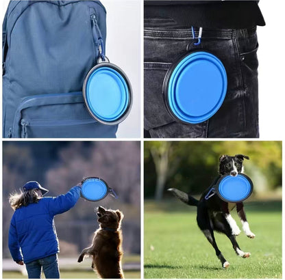 Dog Water Bottle and Collapsible Bowl, 2 in 1 Pet Food Container, Portable Water Bowl for Walking, Traveling, Camping Hiking (Blue)