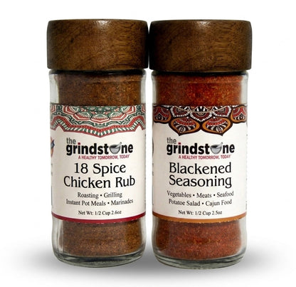 Combo Pack, Salt-Free, 18 Spice Chicken Rub & Blackened Seasoning, Vegetables, Chicken and Seafood, Cajun Cooking, Glass Bottle, Pack of 2