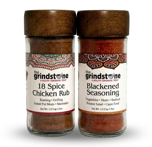 Combo Pack, Salt-Free, 18 Spice Chicken Rub & Blackened Seasoning, Vegetables, Chicken and Seafood, Cajun Cooking, Glass Bottle, Pack of 2