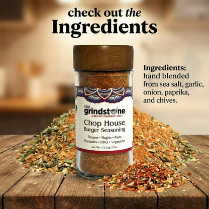 ChopHouse Burger Seasoning, Salt- Free, Spice mix for Burgers, BBQ, Veggies, Pasta, Grilling, 3 oz. Glass Jar with Sifter, Pack of 2