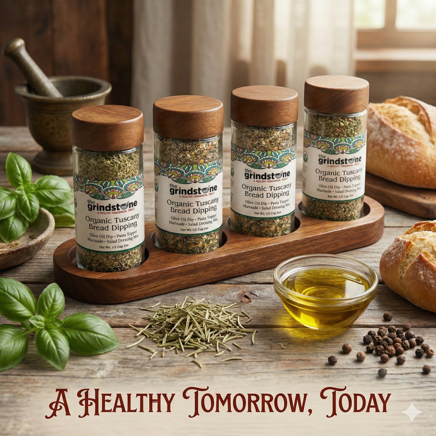 Organic Tuscany Bread Dipping Seasoning, Enjoy with Extra Virgin Olive Oil, Pasta, Pizza, Glass Jar with sifter, 2.3 oz each, Pack of 2