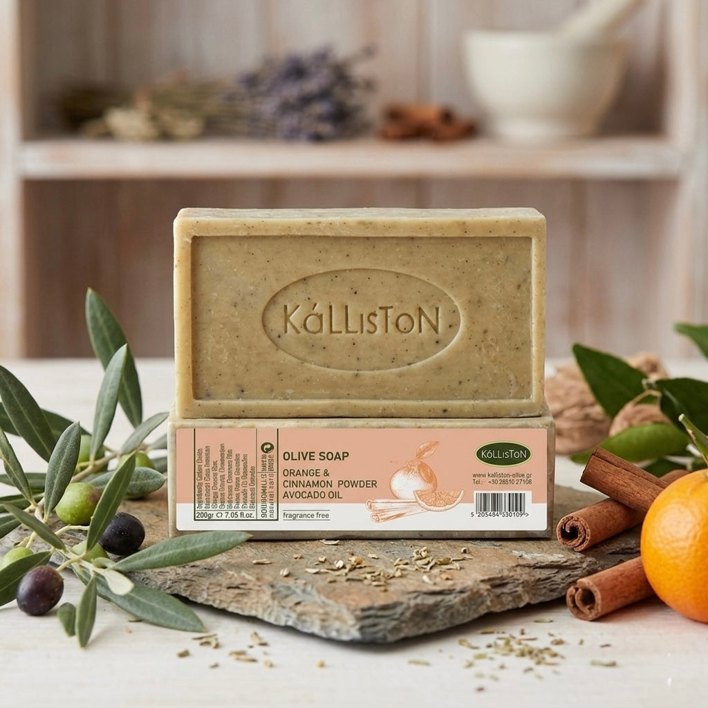 Orange & Cinnamon Powder, Olive Soaps with Natural Herbs, Fragrance Free, Made in Island of Crete, Greece, 7.05 oz