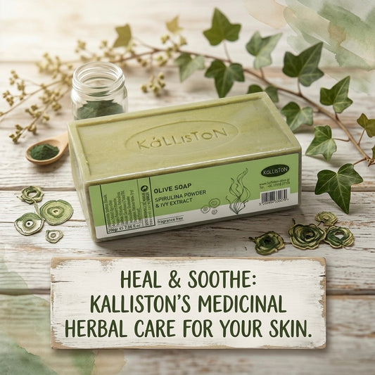 Spirulina Powder & Ivy Extract, Olive Soaps with Natural Herbs, Fragrance Free, Made in Island of Crete, Greece, 7.05 oz.