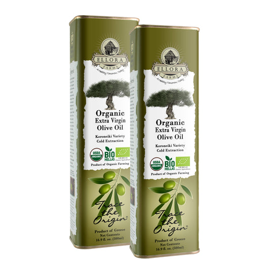 Ellora Farms, Certified Organic Greek Extra Virgin Olive Oil, Single Origin & Traceable EVOO, 17 oz, Tin, Pack of 2