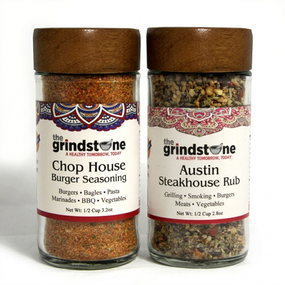 Combo Pack, Salt-Free Chophouse Burger and Austin Steakhouse Rub, Perfect for Burgers, Pasta, Pizza, Steaks, Grilled Meats, 1/2 cup Glass Bottle, Pack of 2