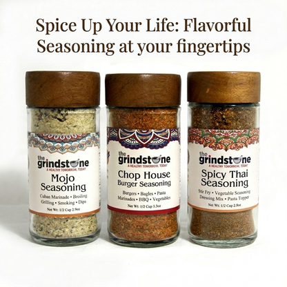 Combo Pack Salt Free, Mojo Seasoning, Chophouse Burger & Thai Seasoning, Burgers, Vegetables, Soups and Meats, Glass Bottle, Pack of 3