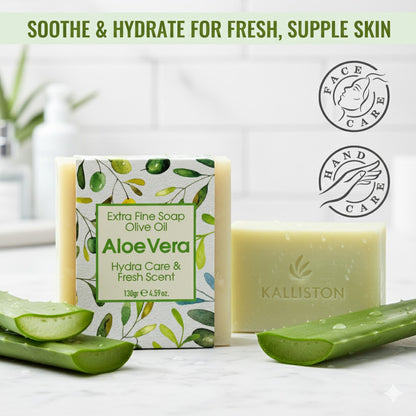 Aloe Vera & Olive oil Soap, Extra Fine Soap, Hydra Care and Fresh Aroma, Made with Real Olive Oil, 125g Each Bar