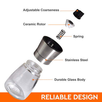 Premium Salt or Pepper Grinder, Adjustable and 100% Corrosion Resistant, Brushed Stainless Steel, 1PC (Empty)