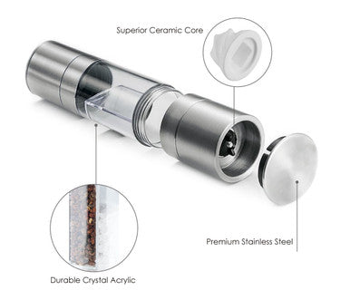 2 in 1 Salt and Pepper Grinder | Adjustable Ceramic Rotor| Salt Mill and Pepper Mill Shaker | Brushed Stainless Steel | Empty