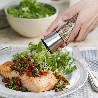 Premium Salt or Pepper Grinder, Adjustable and 100% Corrosion Resistant, Brushed Stainless Steel, 1PC (Empty)