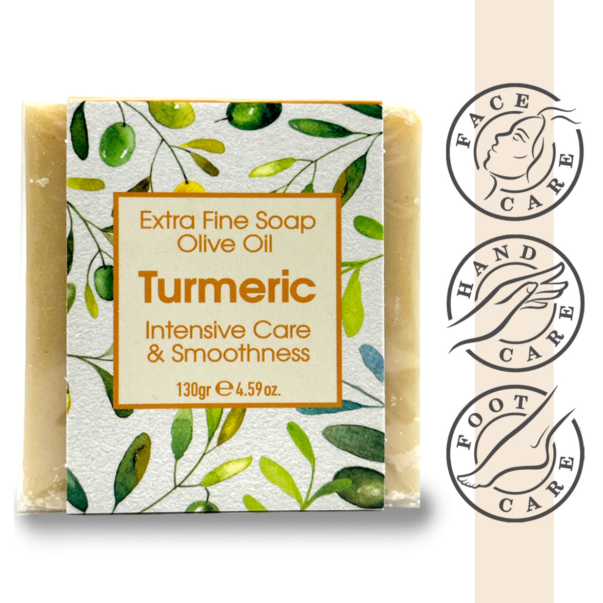 Olive & Turmeric Soap, Extra Fine Soap, Intensive Care, Made with Real Olive Oil, 125g Each Bar