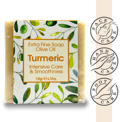 Olive & Turmeric Soap, Extra Fine Soap, Intensive Care, Made with Real Olive Oil, 125g Each Bar