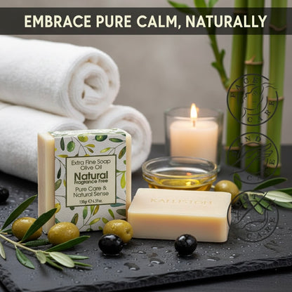 Natural Olive Soap, Fragrance Free, Pure Care Extra Fine Soap, Made with Real Olive Oil, 125g Each Bar