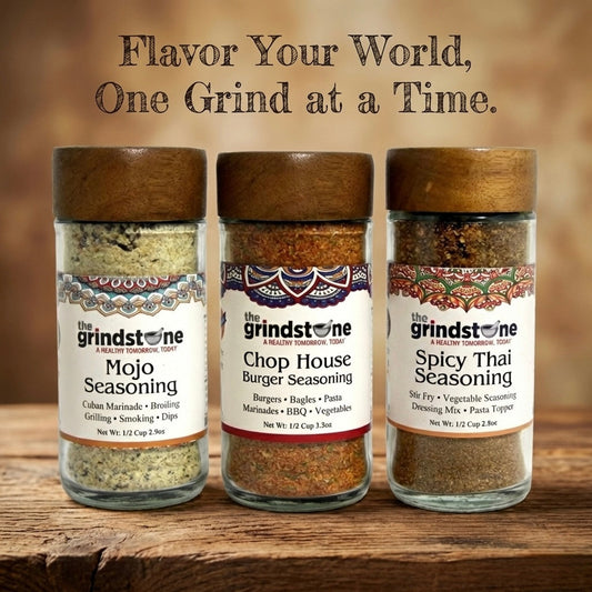 Combo Pack Salt Free, Mojo Seasoning, Chophouse Burger & Thai Seasoning, Burgers, Vegetables, Soups and Meats, Glass Bottle, Pack of 3