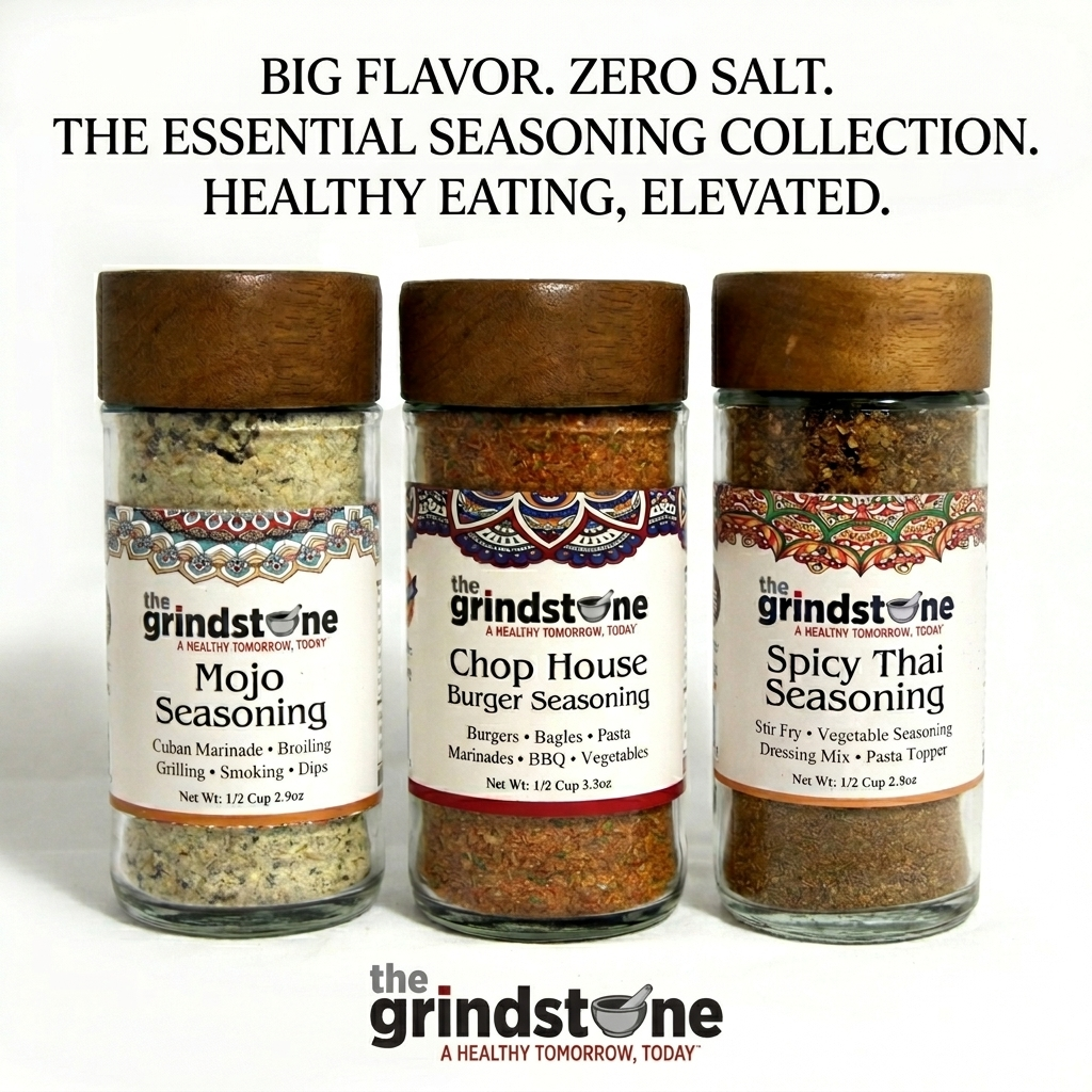 Combo Pack Salt Free, Mojo Seasoning, Chophouse Burger & Thai Seasoning, Burgers, Vegetables, Soups and Meats, Glass Bottle, Pack of 3
