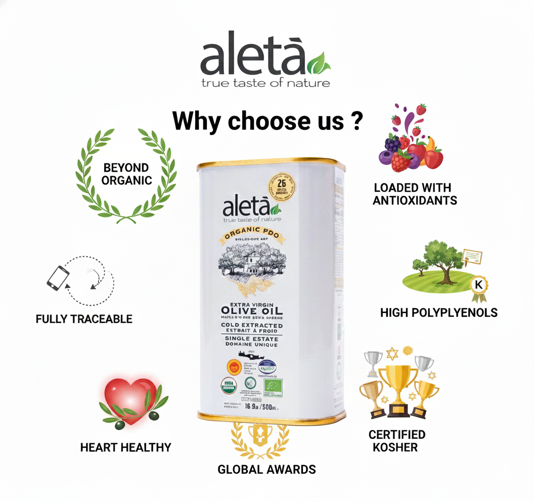 Aleta Organic Single Estate Extra Virgin Greek Olive Oil, PDO Messara Valley, High Polyphenols, 17 Oz Tin,