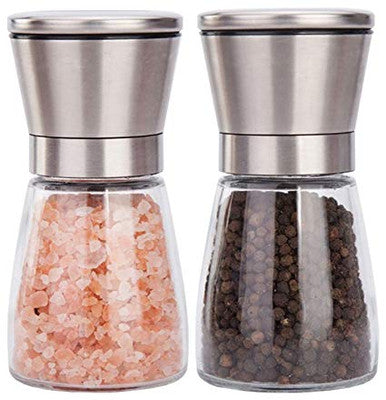 Salt & Pepper Mills, 3 Pcs Grinder with Free Caddy, Empty & Refillable Spice, Pepper or Salt Mills