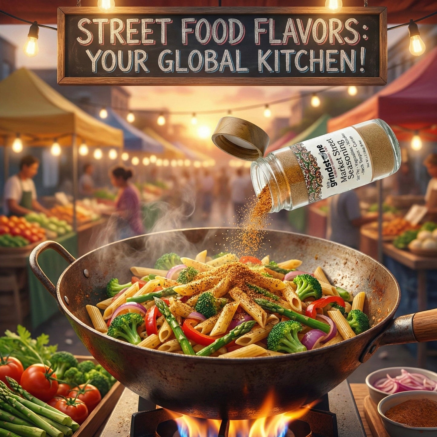 Market Street Seasoning, Salt-Free, Street-Food Inspired Spice Blend, Stir-Fry, Noodles, Seafood, Veggies & Grilling, 2.8 oz Glass Jar, Pack of 2