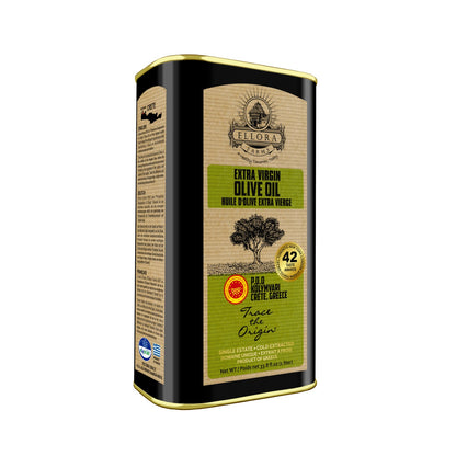 Ellora Farms, Certified PDO Extra Virgin Olive Oil, Traceable and Single Estate EVOO, Harvested in Crete, Greece, 1 Ltr Tin, 33.8 FL oz