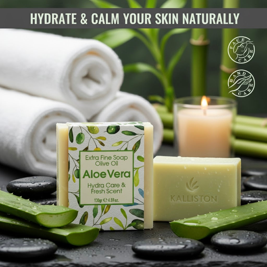 Aloe Vera & Olive oil Soap, Extra Fine Soap, Hydra Care and Fresh Aroma, Made with Real Olive Oil, 125g Each Bar