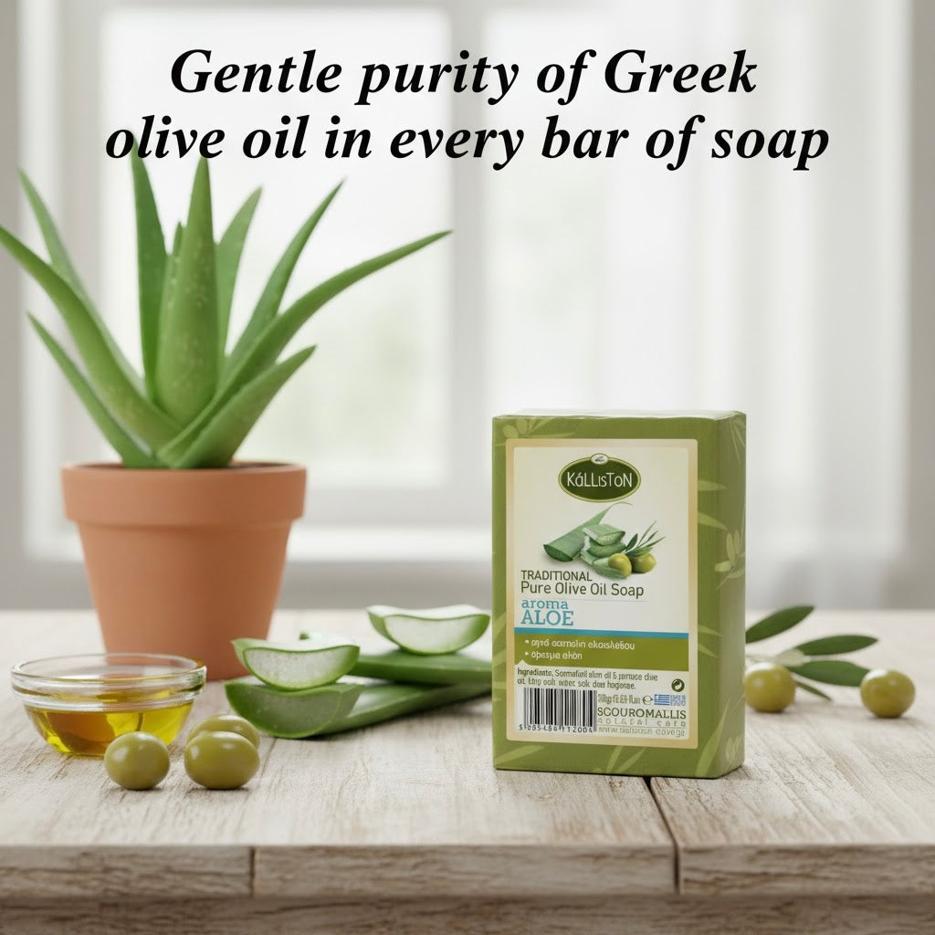 Traditional Olive Oil Soap Aloe Aroma, All Natural, Aloe Fragrance, Made in Ancient Crete, Greece, 3.50 oz.