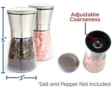 Salt & Pepper Mills, 3 Pcs Grinder with Free Caddy, Empty & Refillable Spice, Pepper or Salt Mills