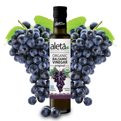 Aleta Organic, Plain Aged Balsamic Vinegar, No-Added Sugar, No-Preservatives, Great Taste Award Winner, Glass Bottle, 8.45 oz.