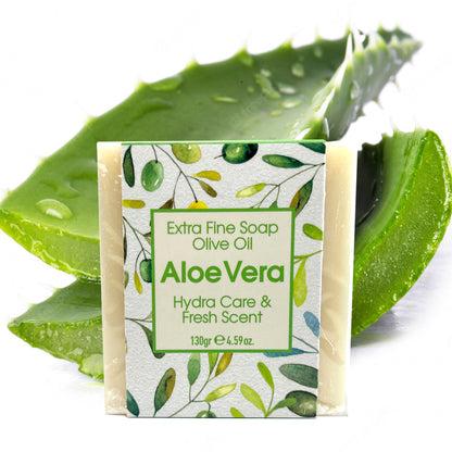 Aloe Vera & Olive oil Soap, Extra Fine Soap, Hydra Care and Fresh Aroma, Made with Real Olive Oil, 125g Each Bar