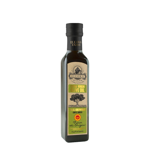Ellora Farms, Certified Single Estate PDO Extra Virgin Olive Oil, Cold Pressed, Kosher & Traceable, Crete, Greece, 8.45 oz bottle