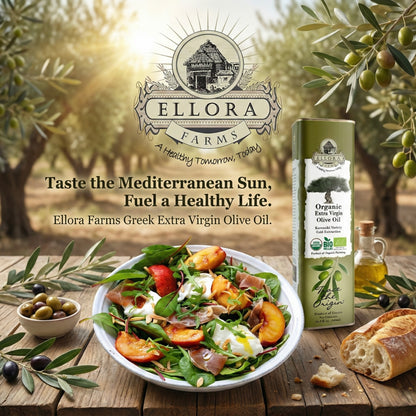 Ellora Farms, Certified Organic Greek Extra Virgin Olive Oil, Koroneiki Variety Olives, Single Origin & Traceable, 17 oz Tin