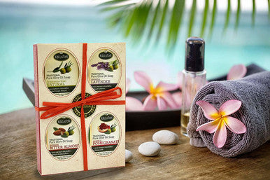 Traditional Olive Oil Soap Gift Set, Assorted Aroma Fragrances, Made in Ancient Crete, Greece, 4 Soap gift pack, 3.50 oz. Each