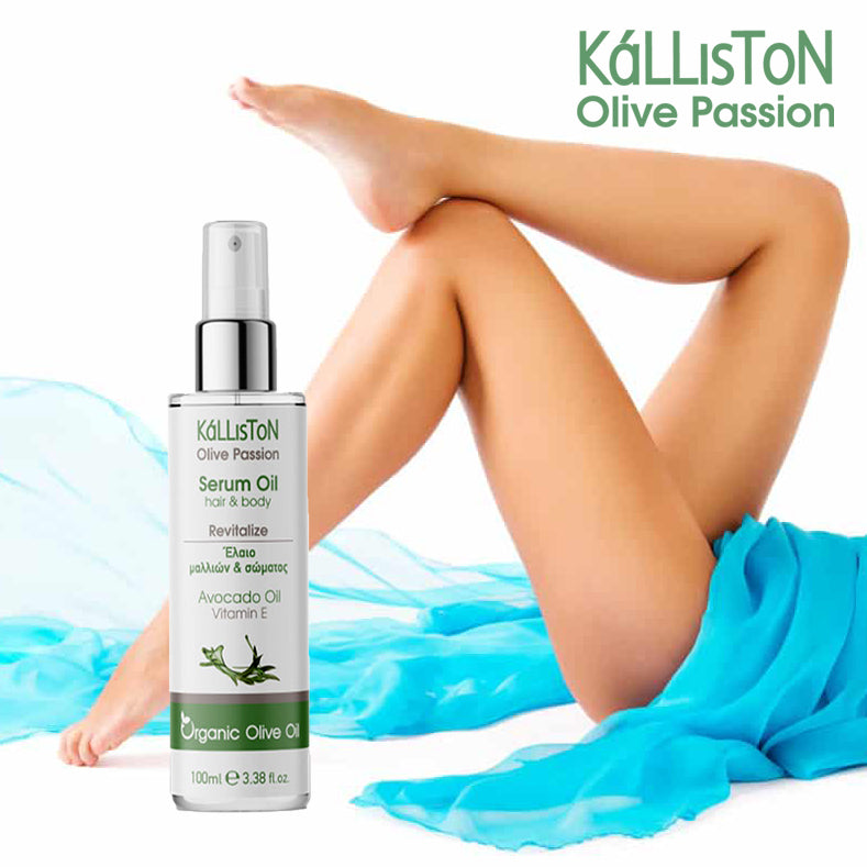 Kalliston Hair and Body Serum Oil, Organic Olive, Avocado, Almond oil & Vitamin E, Nourishes & hydrates all skin types and scalp, 100 ml Spray bottle, (3.38 oz)