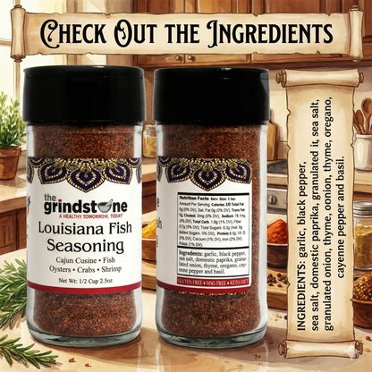 Louisiana Fish Seasoning, Spice Rub for Cajun food, Dirty Rice, Seafood, Fajitas, MSg Free, 2.50 oz. Glass jar with Sifter, Pack of 2