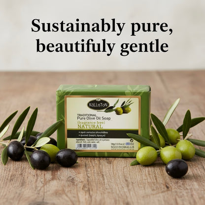 Traditional Olive Oil Soap Natural Aroma, All Natural, Fragrance Free, Made in Ancient Crete, Greece, 3.50 oz.