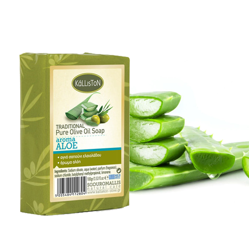 Traditional Olive Oil Soap Aloe Aroma, All Natural, Aloe Fragrance, Made in Ancient Crete, Greece, 3.50 oz.