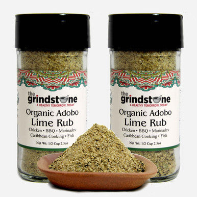 Organic Adobo Lime Rub, Best on Chicken, Tilapia and Salmon, Glass Jar with Sifter, Non GMO & MSG Free Spice, 2.5 oz each, Pack of 2